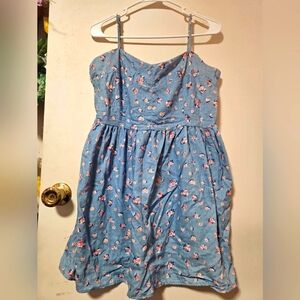 Blue and Pink Floral Spaghetti Strap Dress